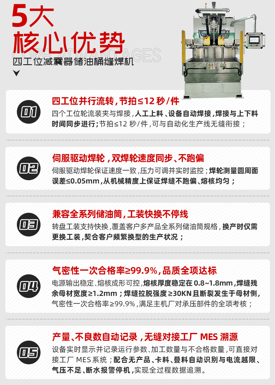 四工位减震器储油桶缝焊机核心优势